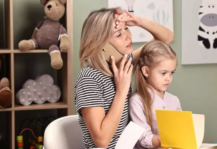 Mom overwhelmed with multitasking