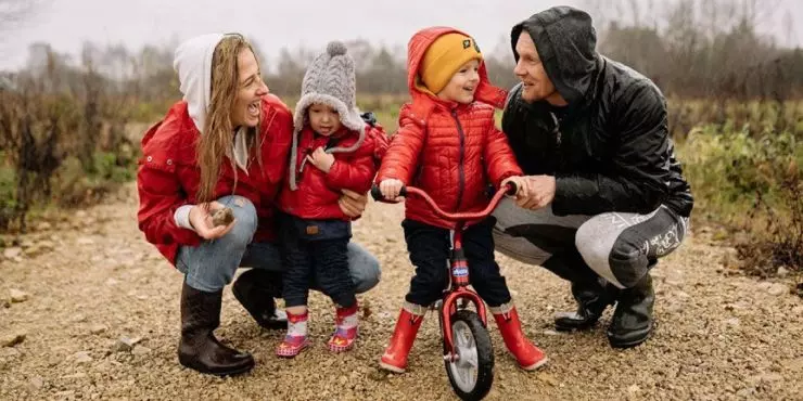 Family spending time outdoors in early spring