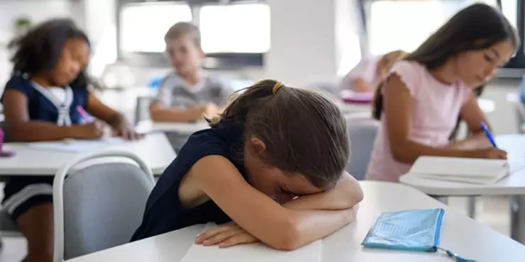 Withdrawn child at school showing signs of anxiety beyond normal back to school nerves